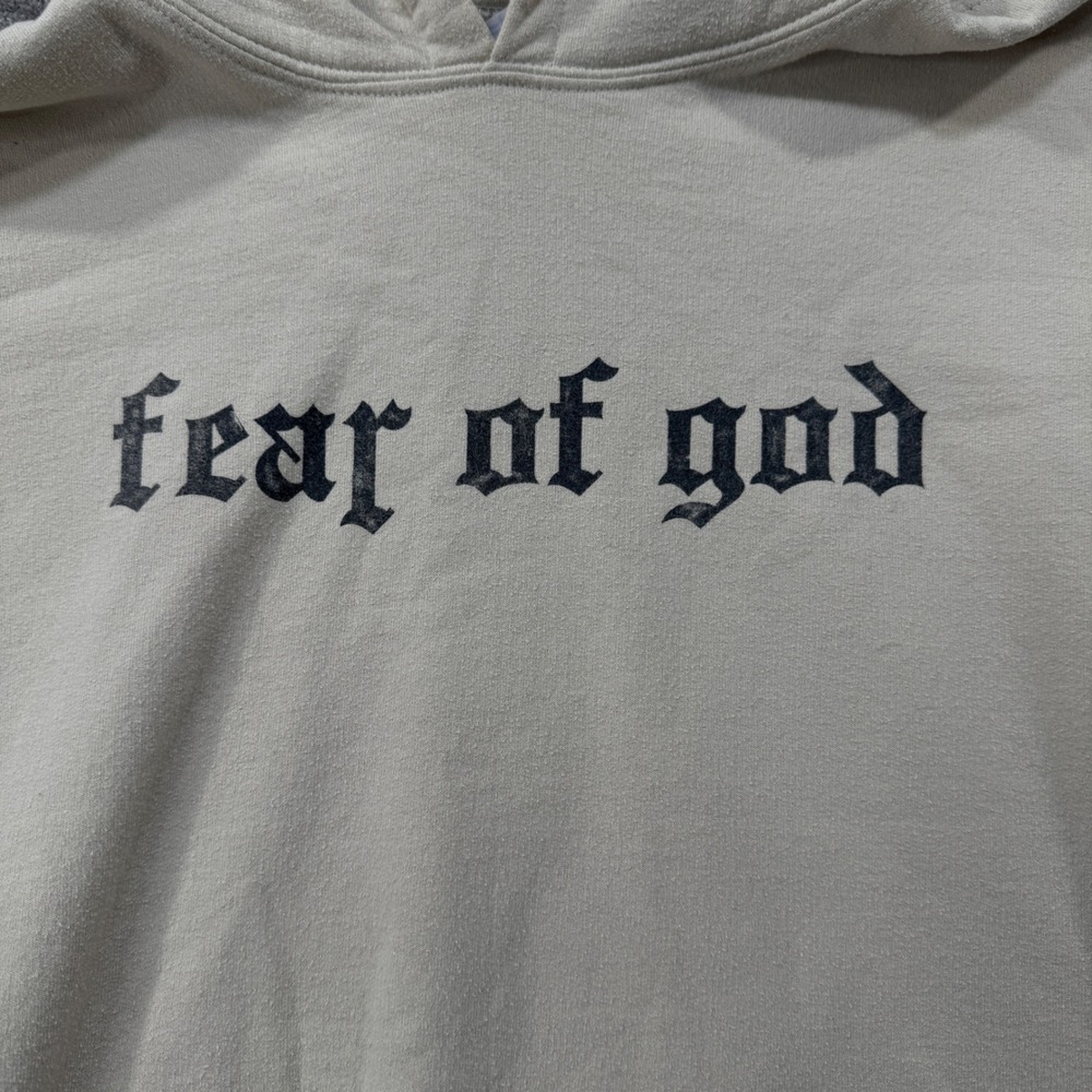 Fear of God Hoodie Mens‎ Large Sand Beige Sandcastle Kings Gothic Graphic Fleece - Picture 8 of 11